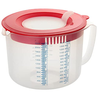 Dr. Oetker Mess- und Rührbecher 2,2 L, Messbecher mit unterschiedlichen Messskalen, Rührbecher mit Spritzschutz, Becher aus hochwertigem Kunsstoff (Farbe: Rot/Transparent), Menge: 1 Stück im Sale